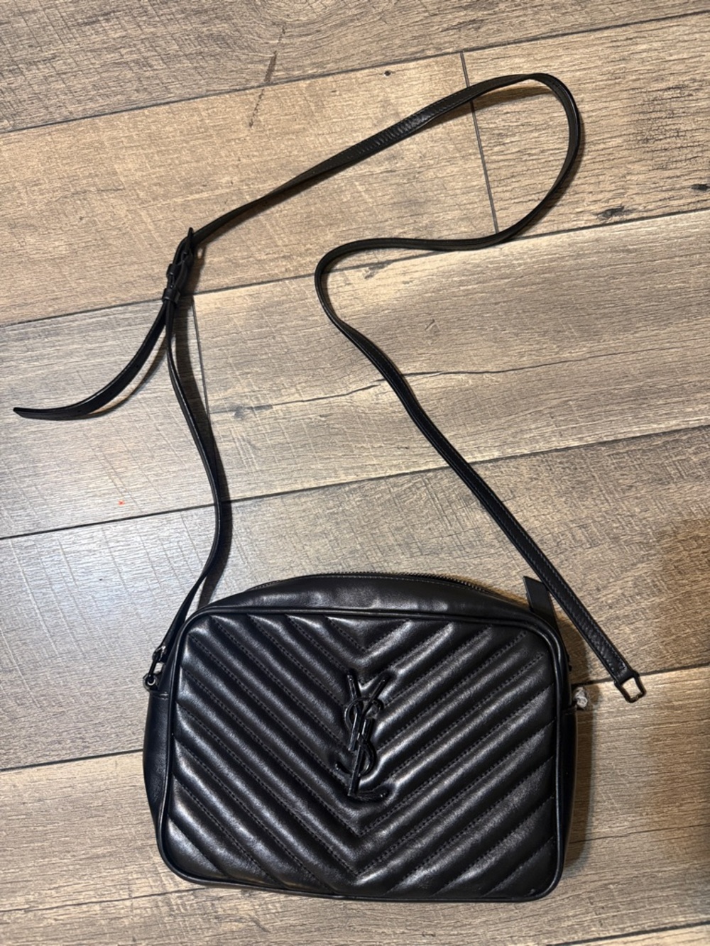 Saint Laurent Black Quilted Chevron Leather Crossbody Bag